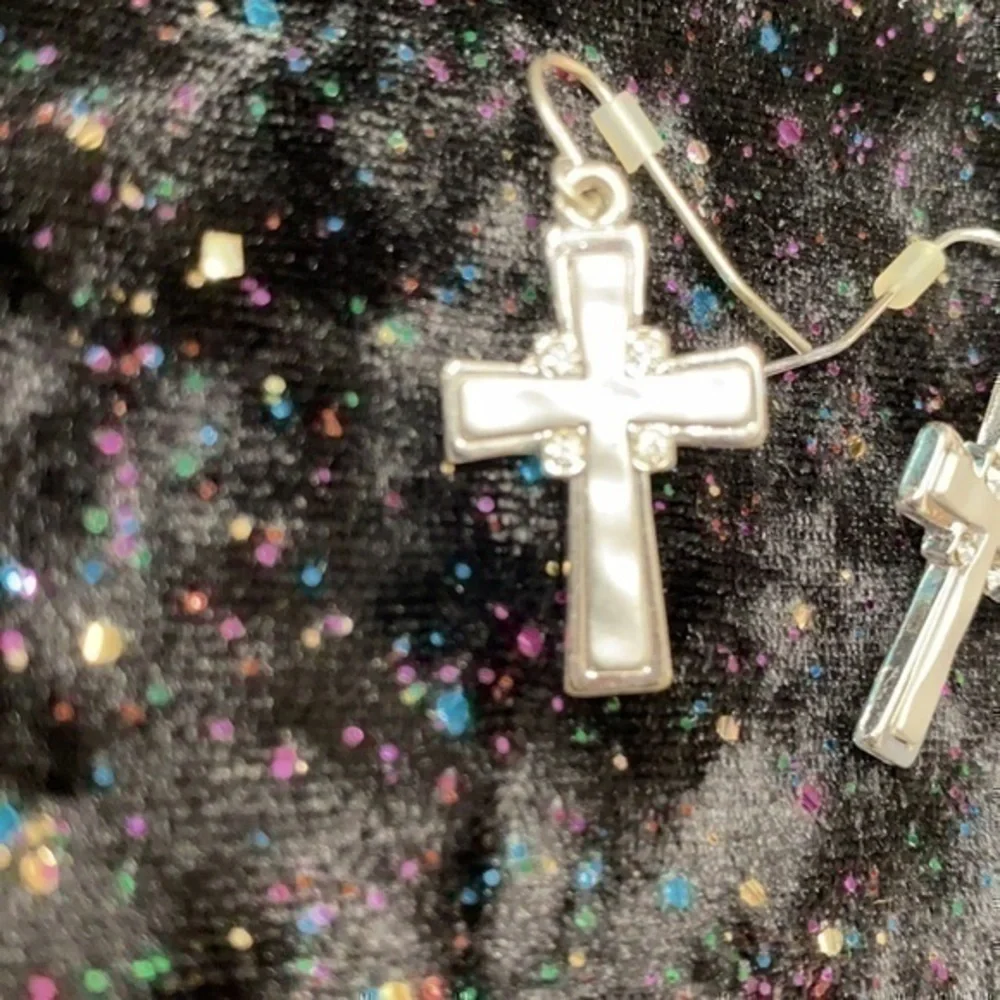 Silver Cross Earrings with Crystals